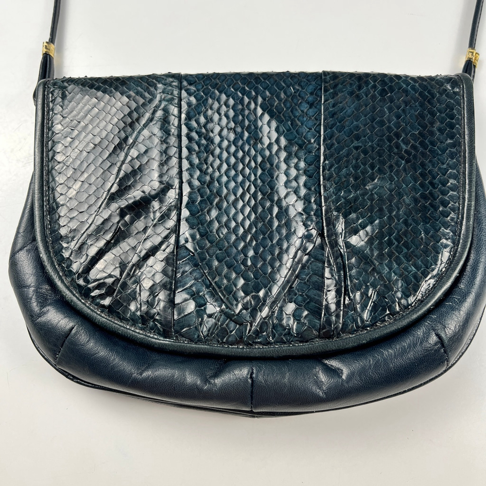 VTG Mastercraft Shouler Crossbody Clutch Bag Small Blue Leather made in canada